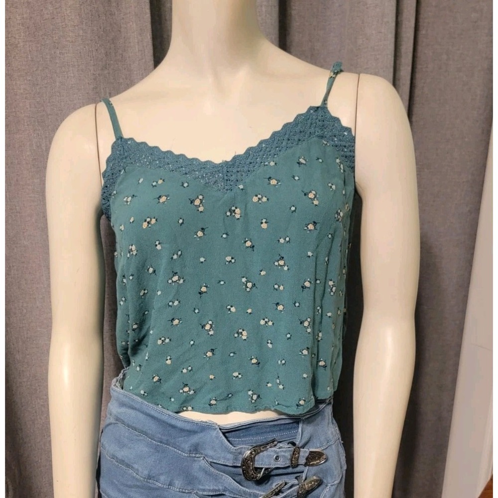 American Eagle Women's S Crop Babydoll Tank Top Floral Lace Edge Coquette Fairy